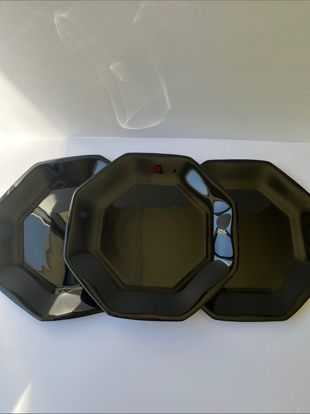 Vintage Arcoroc Set of 3 Glossy Black Octime Octagonal Dinner Plates 10.5"
